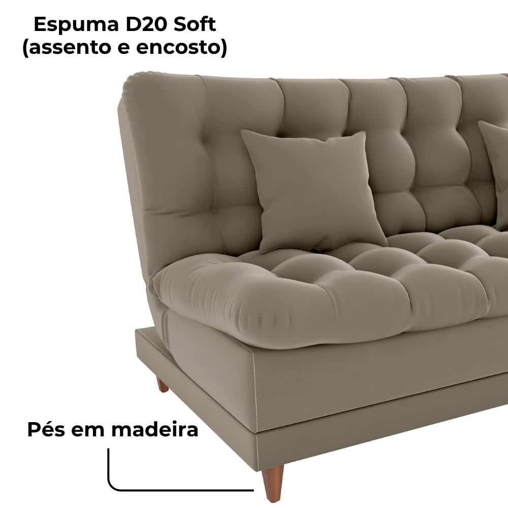 Sofa Cama 2 Lugares 185 cm Duda Veludo E434 Marrom Claro Milani Store