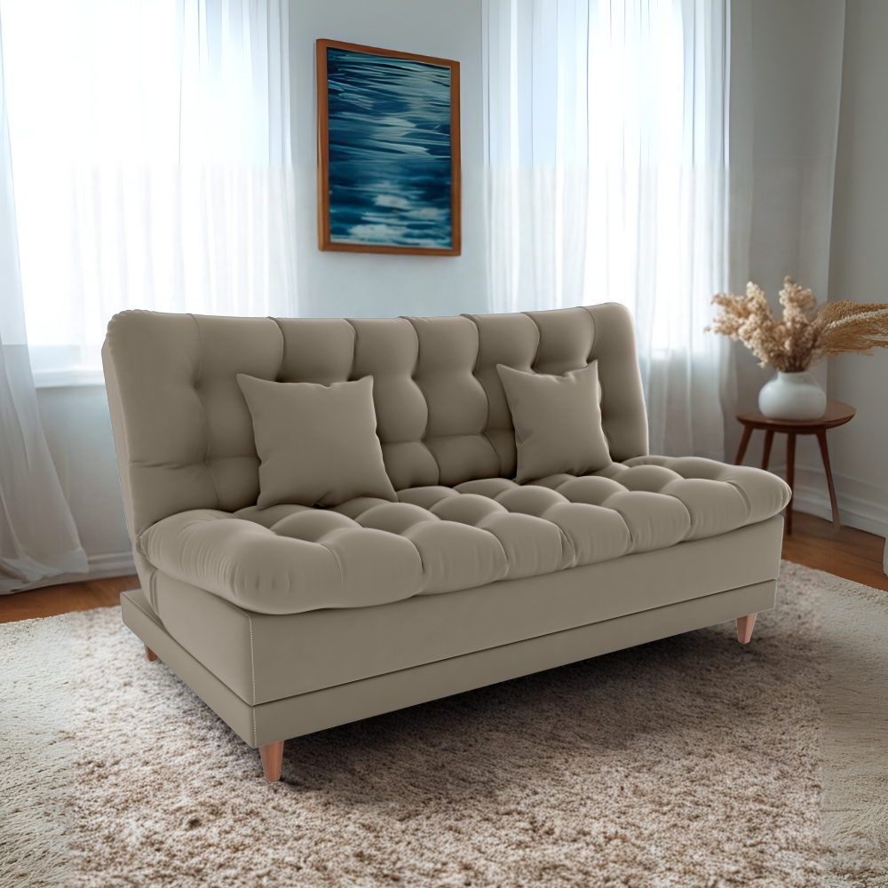 Sofa Cama 2 Lugares 185 cm Duda Veludo E434 Marrom Claro Milani Store
