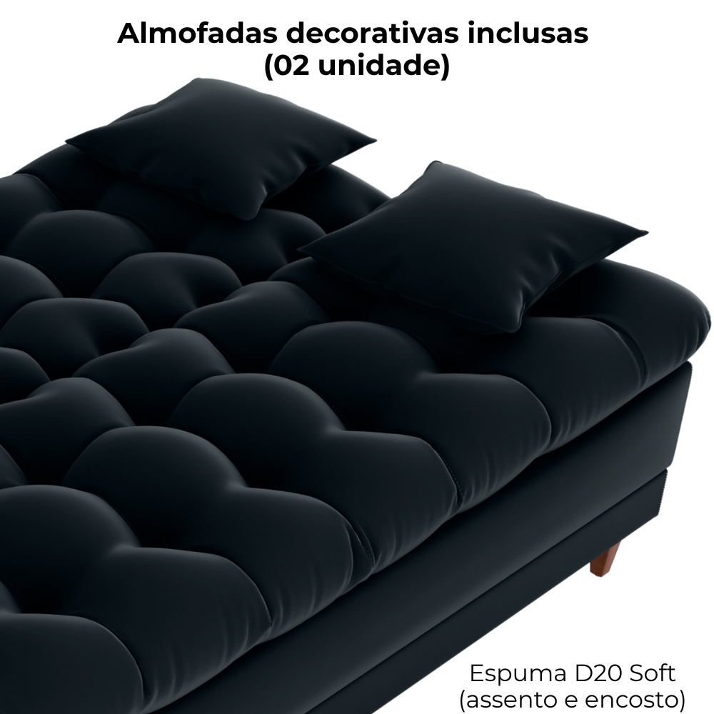 Sofa Cama 2 Lugares 185 cm Duda Veludo Inca E451 Preto Milani Store