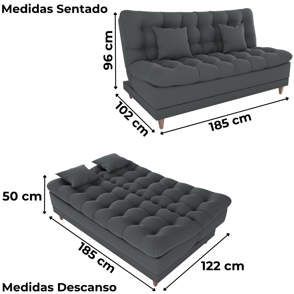 Sofa Cama 2 Lugares 185 cm Duda Veludo Light B250 Cinza Milani Store