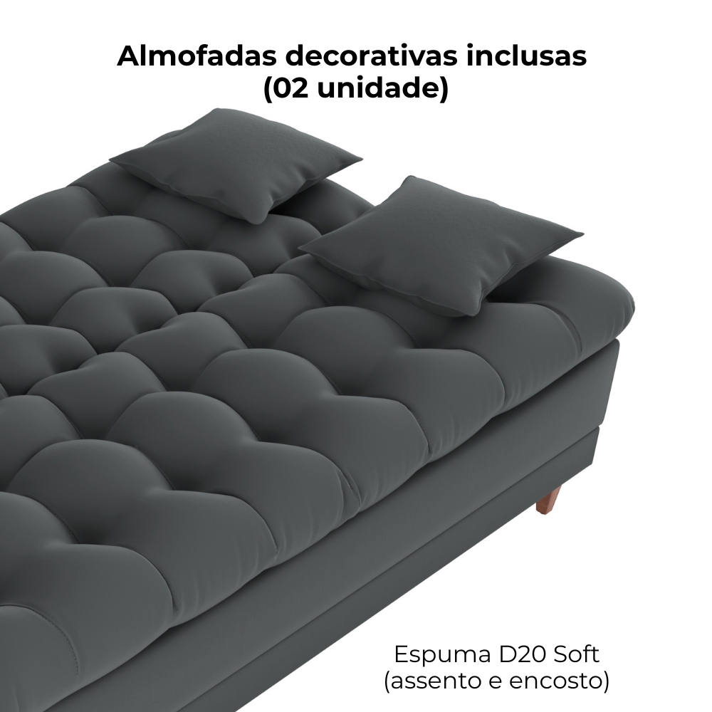 Sofa Cama 2 Lugares 185 cm Duda Veludo Light B250 Cinza Milani Store
