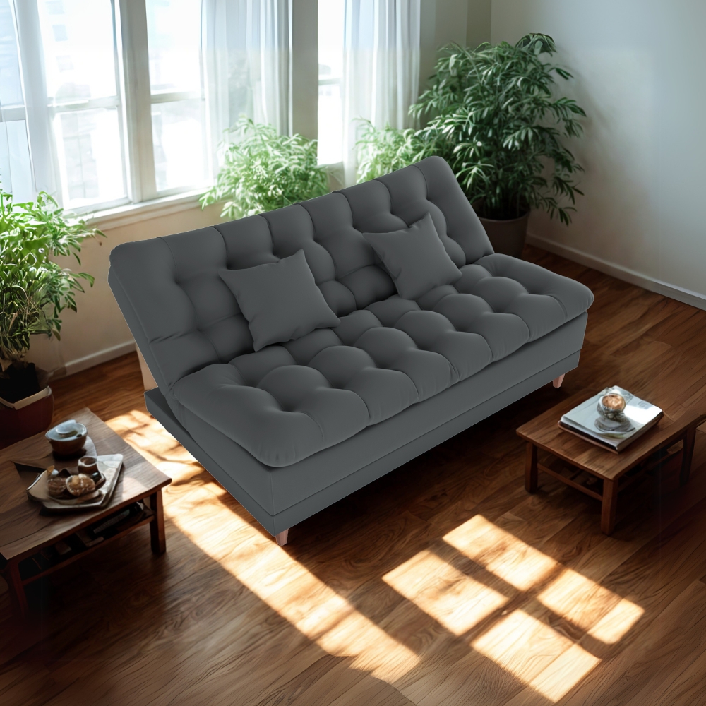 Sofa Cama 2 Lugares 185 cm Duda Veludo Light B250 Cinza Milani Store