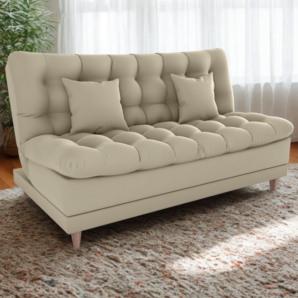 Sofa Cama 2 Lugares 185 cm Duda Veludo Light B251 Bege Milani Store