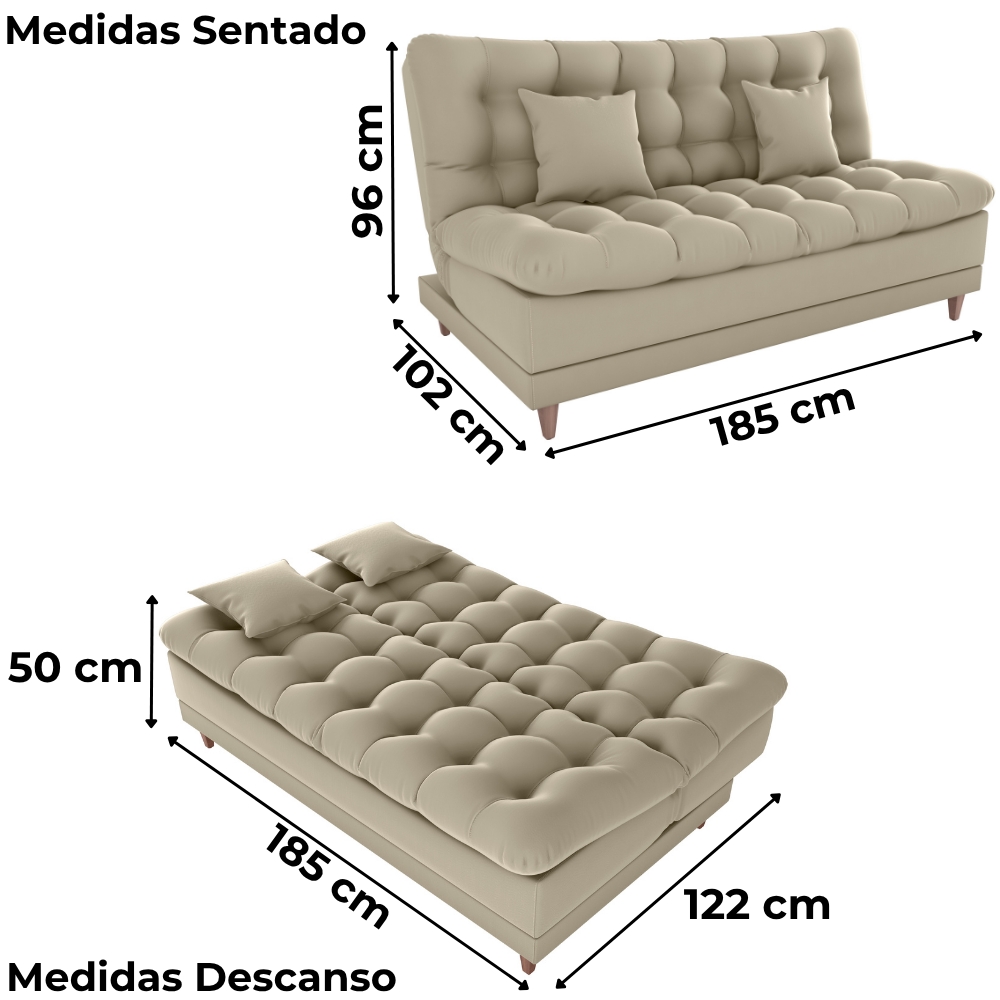 Sofa Cama 2 Lugares 185 cm Duda Veludo Light B251 Bege Milani Store