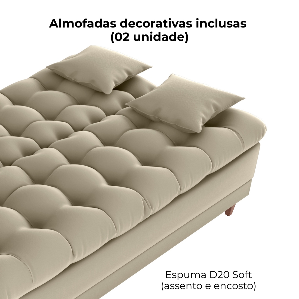 Sofa Cama 2 Lugares 185 cm Duda Veludo Light B251 Bege Milani Store