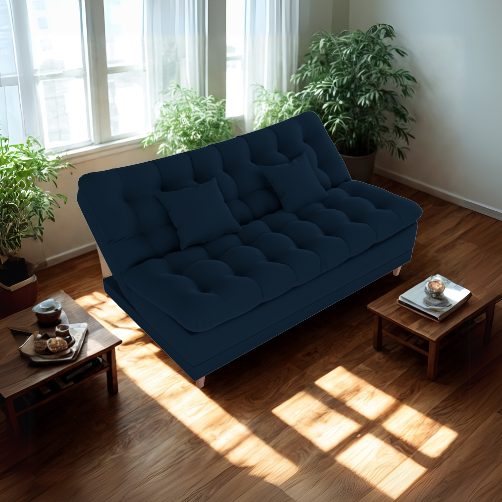 Sofa Cama 2 Lugares 185 cm Duda Veludo Light B254 Azul Milani Store
