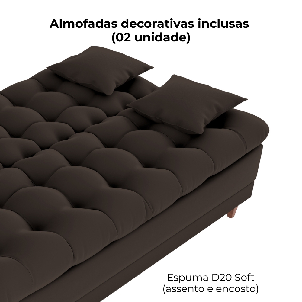 Sofa Cama 2 Lugares 185 cm Duda Veludo Light B255 Marrom Milani Store