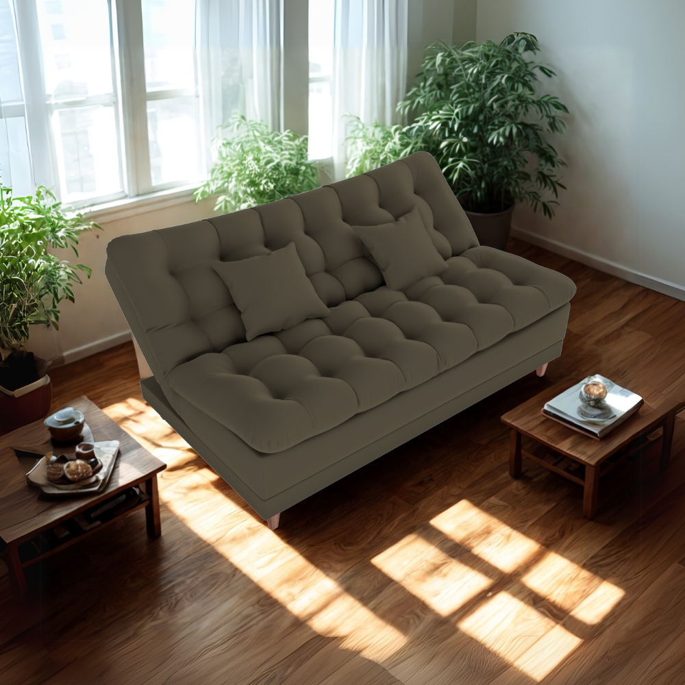 Sofa Cama 2 Lugares 185 cm Duda Veludo Light B256 Marrom Claro Milani Store