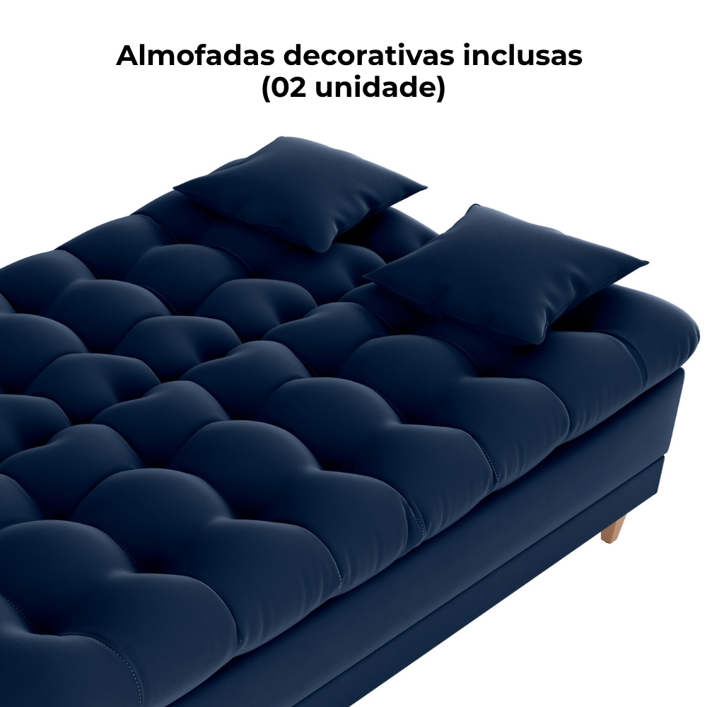 Sofa Cama 2 Lugares 185 cm Duda Veludo Maserati Azul Milani Store