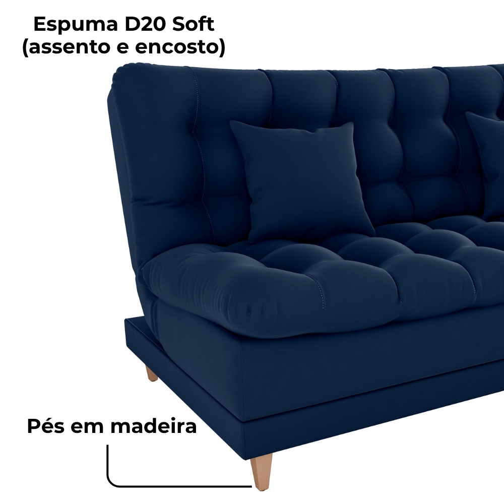 Sofa Cama 2 Lugares 185 cm Duda Veludo Maserati Azul Milani Store