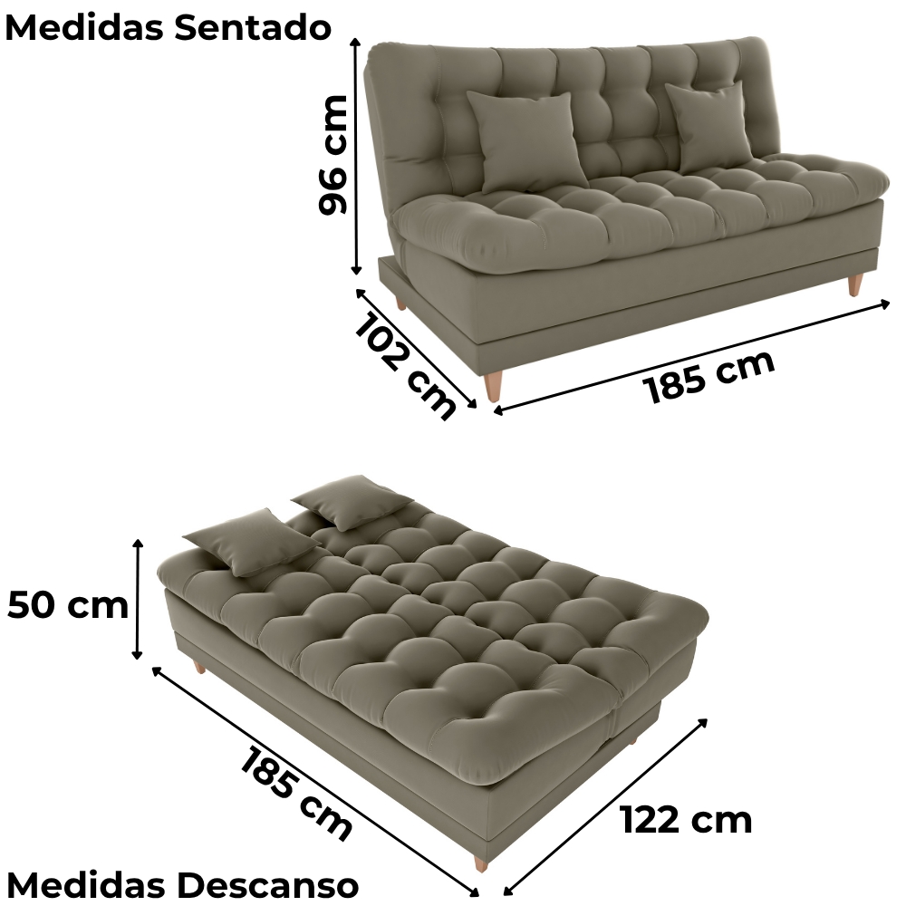 Sofa Cama 2 Lugares 185 cm Duda Veludo Maserati Marrom Claro Milani Store