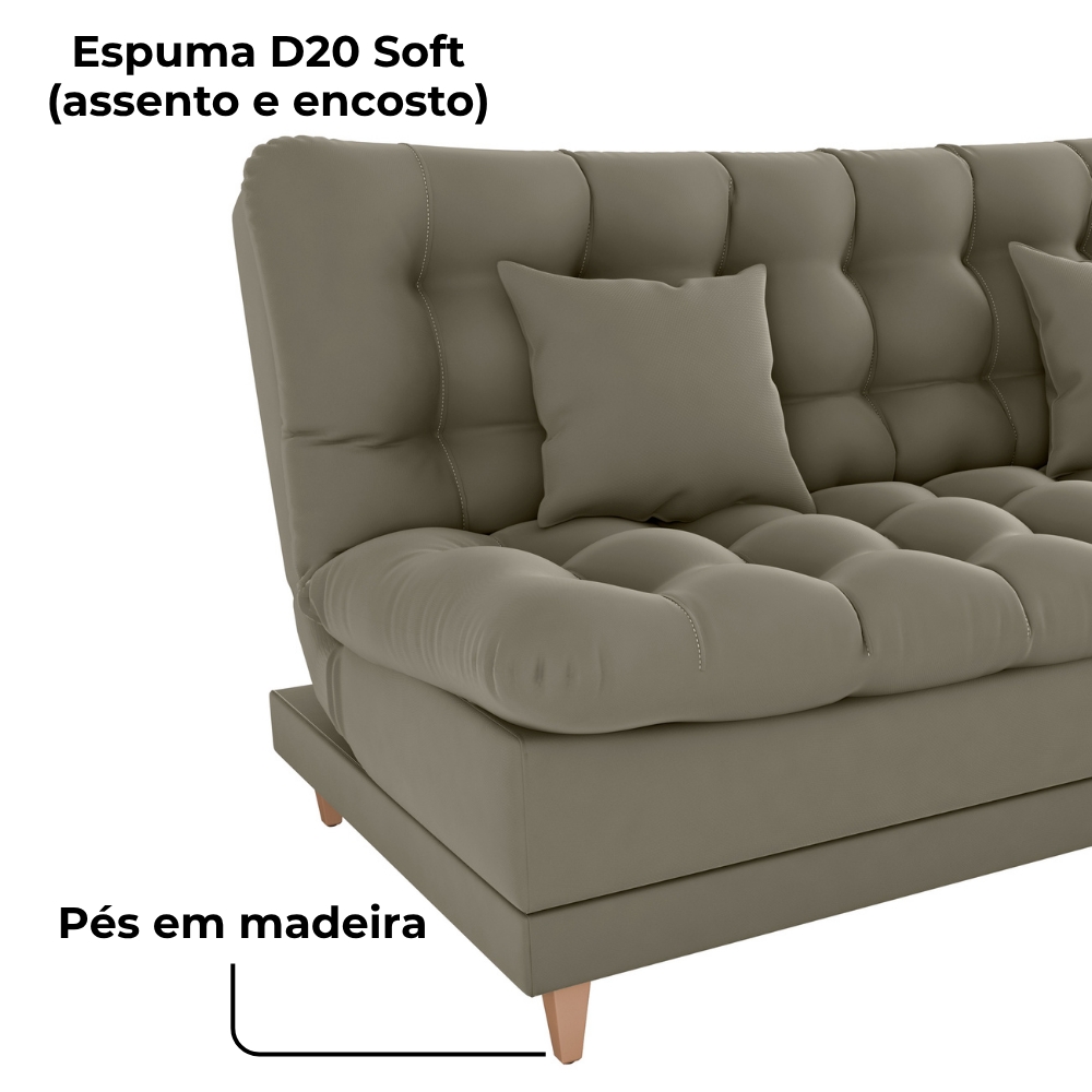 Sofa Cama 2 Lugares 185 cm Duda Veludo Maserati Marrom Claro Milani Store