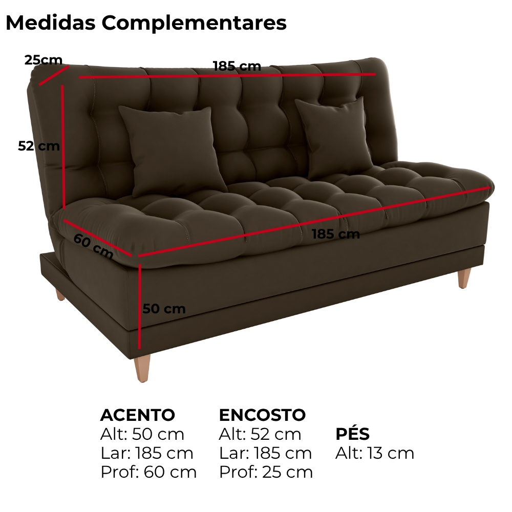 Sofa Cama 2 Lugares 185 cm Duda Veludo Maserati Marrom Milani Store