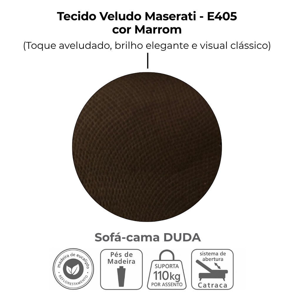 Sofa Cama 2 Lugares 185 cm Duda Veludo Maserati Marrom Milani Store