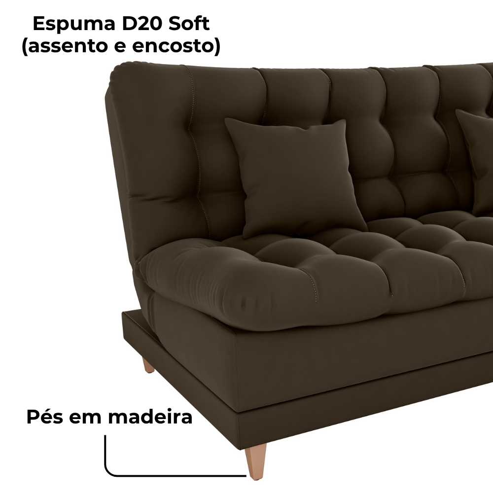 Sofa Cama 2 Lugares 185 cm Duda Veludo Maserati Marrom Milani Store