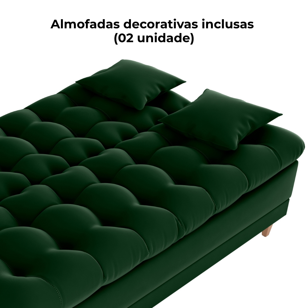 Sofa Cama 2 Lugares 185 cm Duda Veludo Maserati Verde Milani Store