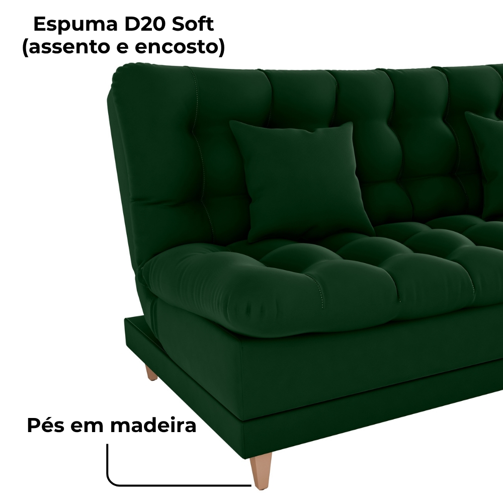 Sofa Cama 2 Lugares 185 cm Duda Veludo Maserati Verde Milani Store
