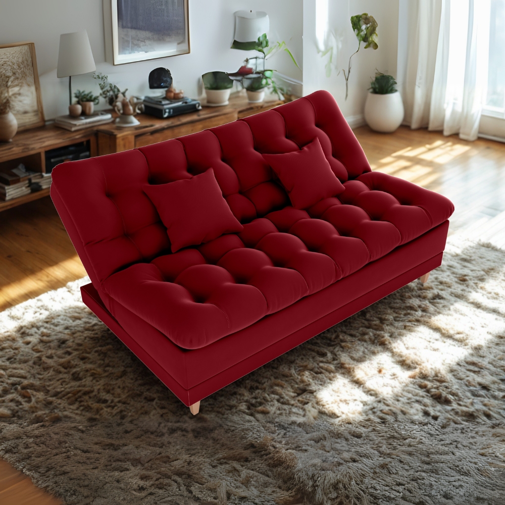 Sofa Cama 2 Lugares 185 cm Duda Veludo Maserati Vermelho Milani Store