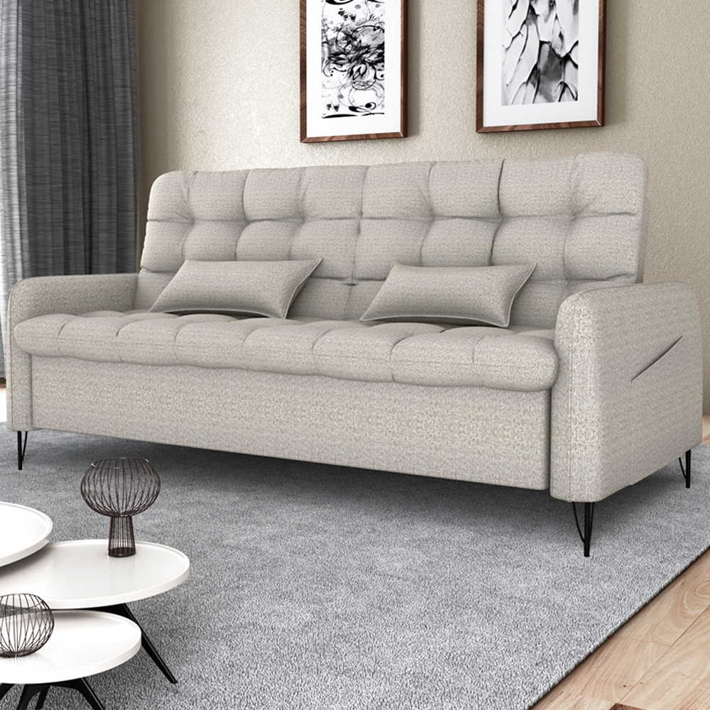Sofa Cama 2 Lugares 200cm Pillar Linho Plano Milenum Palha Milani Store