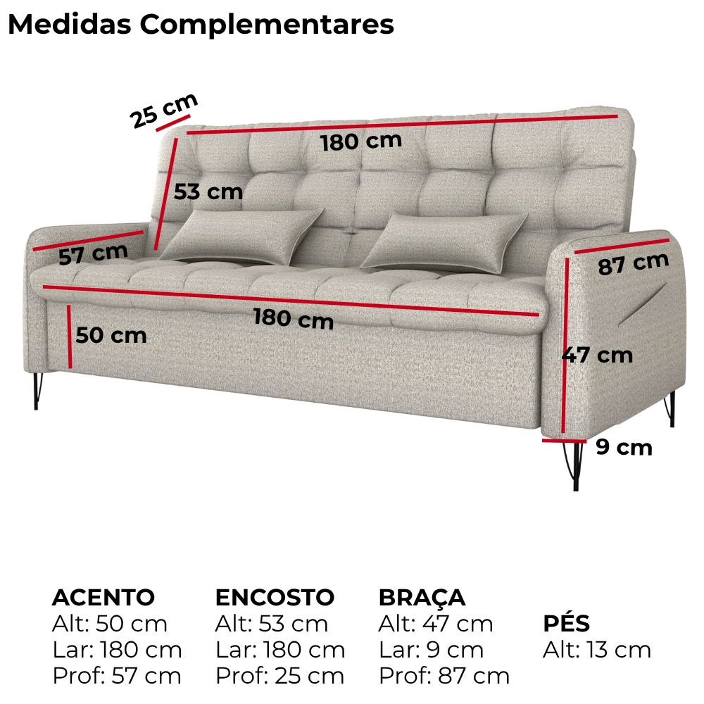 Sofa Cama 2 Lugares 200cm Pillar Linho Plano Milenum Palha Milani Store
