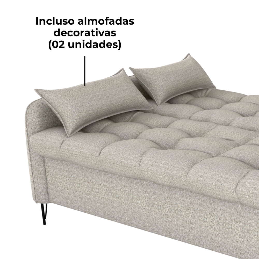 Sofa Cama 2 Lugares 200cm Pillar Linho Plano Milenum Palha Milani Store