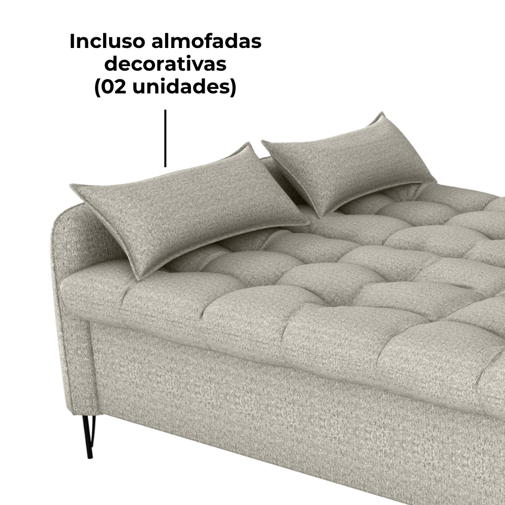 Sofa Cama 2 Lugares 200cm Pillar Linho Vancouver E483 Bege Milani Store