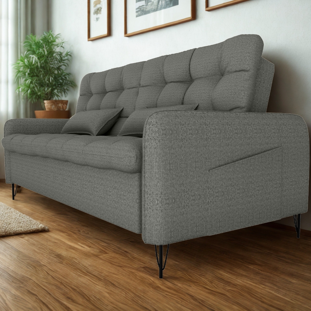 Sofa Cama 2 Lugares 200cm Pillar Linho Vancouver E484 Chumbo Milani Store
