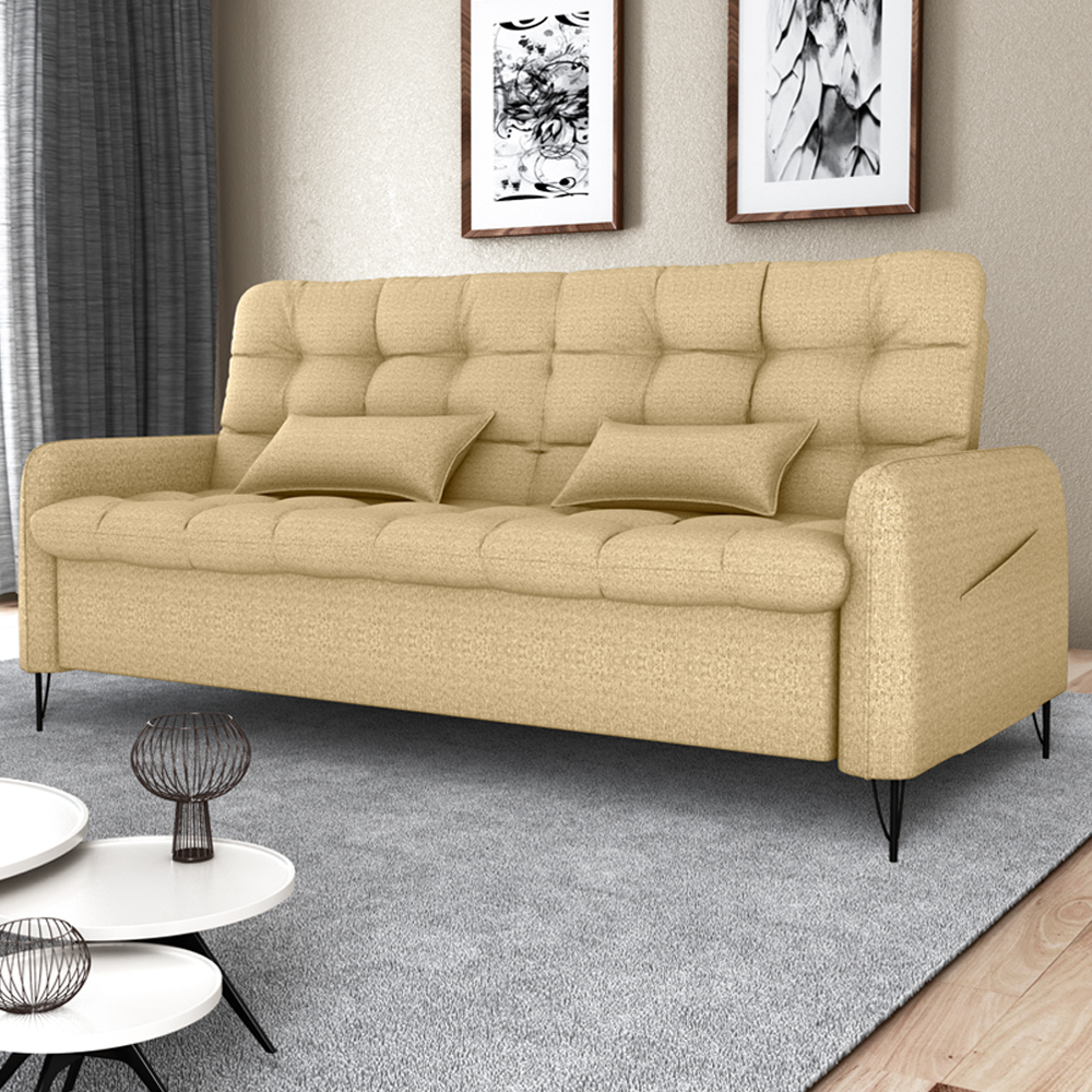 Sofa Cama 2 Lugares 200cm Pillar Linho Vancouver E486 Palha Milani Store