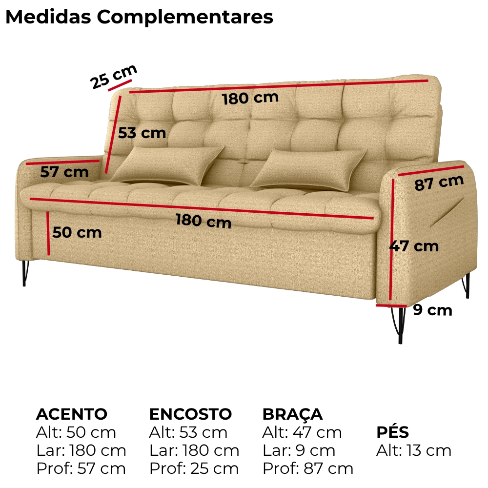 Sofa Cama 2 Lugares 200cm Pillar Linho Vancouver E486 Palha Milani Store