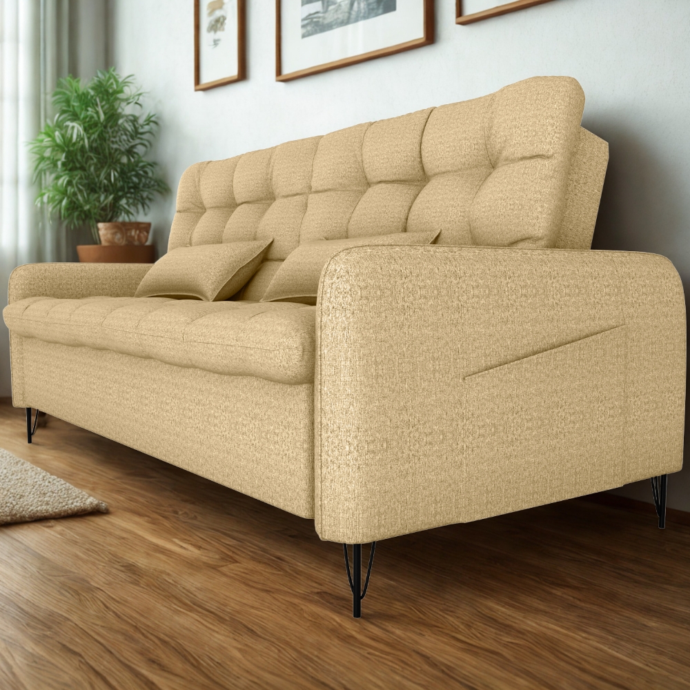 Sofa Cama 2 Lugares 200cm Pillar Linho Vancouver E486 Palha Milani Store