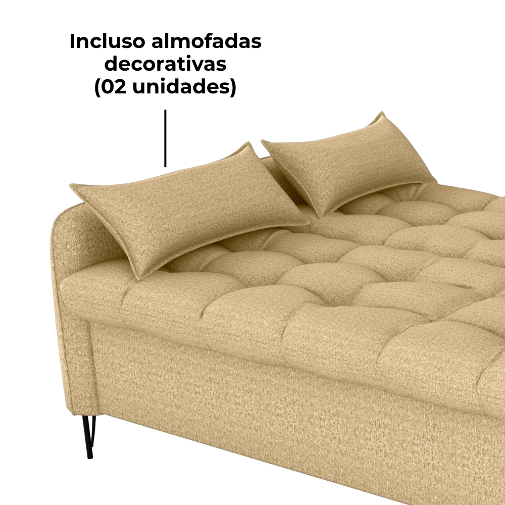 Sofa Cama 2 Lugares 200cm Pillar Linho Vancouver E486 Palha Milani Store
