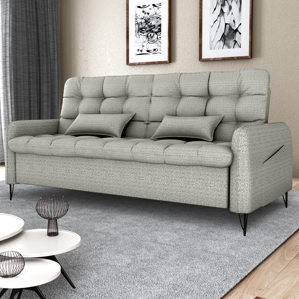 Sofa Cama 2 Lugares 200cm Pillar Linho Vancouver E487 Cinza Milani Store