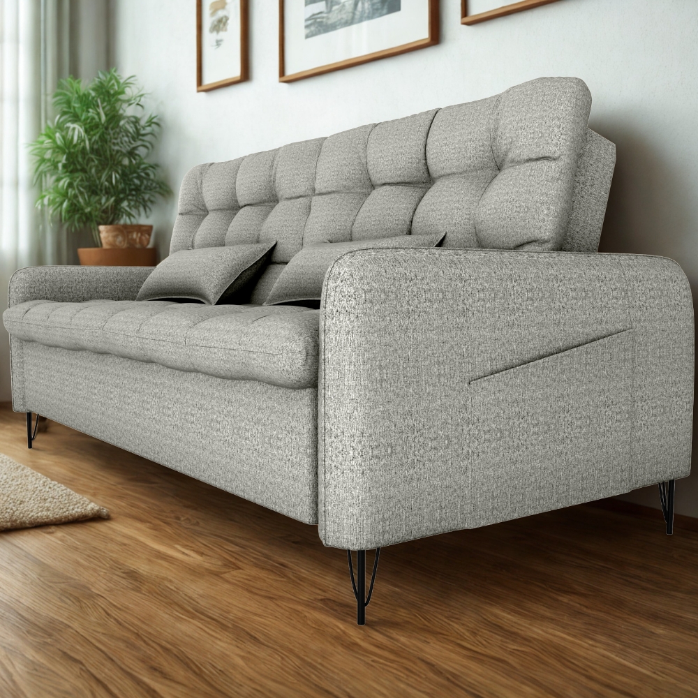 Sofa Cama 2 Lugares 200cm Pillar Linho Vancouver E487 Cinza Milani Store