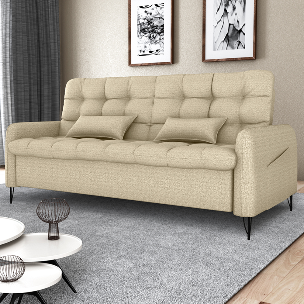 Sofa Cama 2 Lugares 200cm Pillar Linho Vancouver E488 Palha Milani Store