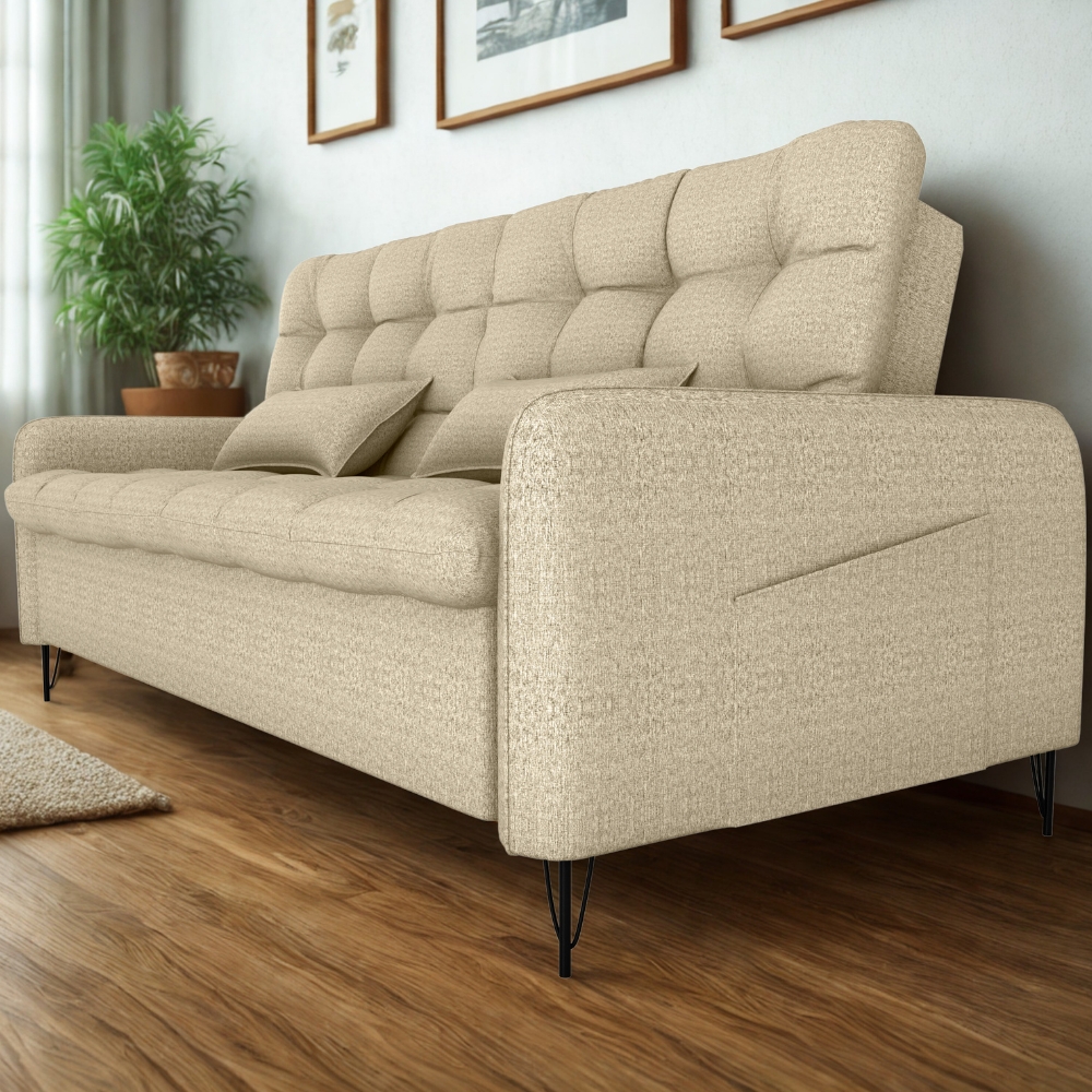 Sofa Cama 2 Lugares 200cm Pillar Linho Vancouver E488 Palha Milani Store