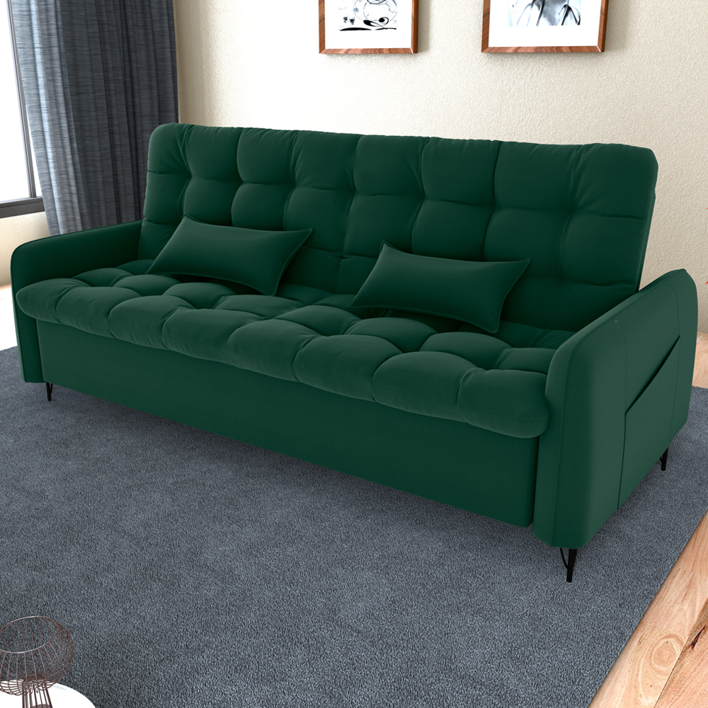 Sofa Cama 2 Lugares 200cm Pillar Veludo E402 Verde Milani Store