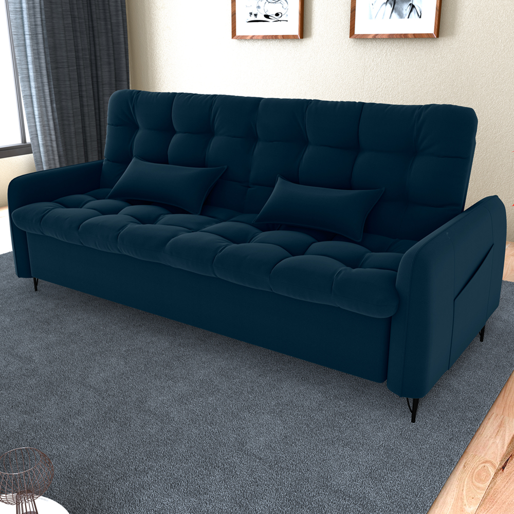 Sofa Cama 2 Lugares 200cm Pillar Veludo E403 Azul Milani Store