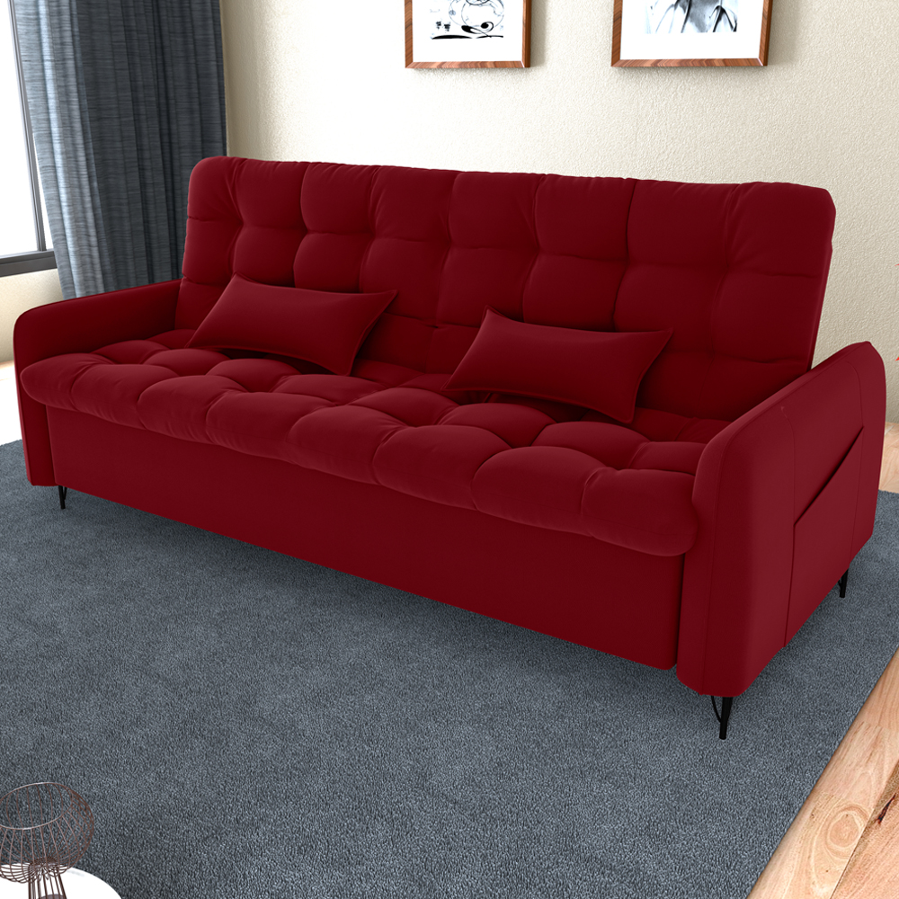 Sofa Cama 2 Lugares 200cm Pillar Veludo E404 Vermelho Milani Store