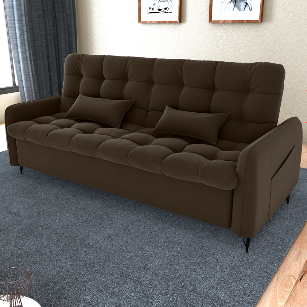 Sofa Cama 2 Lugares 200cm Pillar Veludo E405 Marrom Milani Store