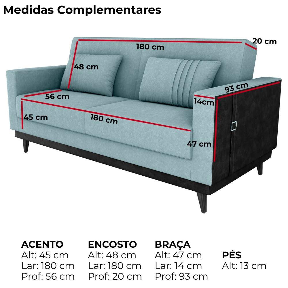 Sofa Cama 2 Lugares 203 cm Boucle Azul Corino Preto Milani Store