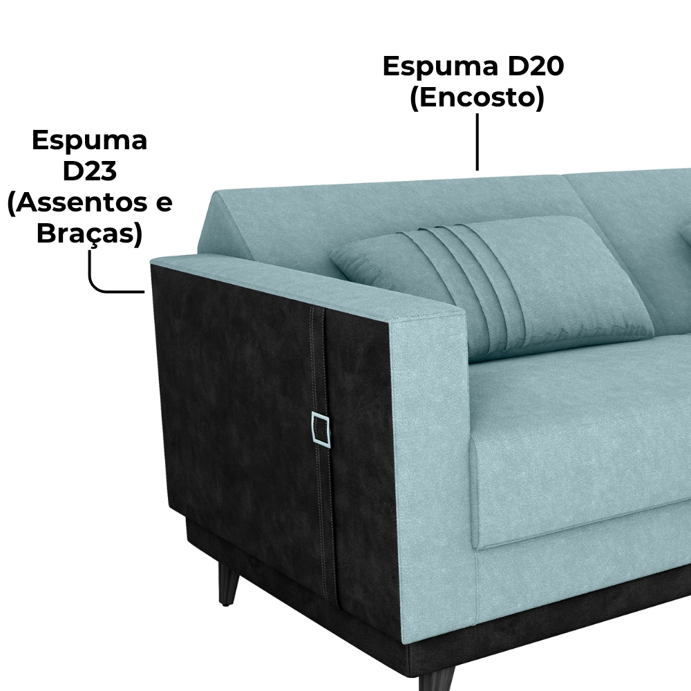 Sofa Cama 2 Lugares 203 cm Boucle Azul Corino Preto Milani Store