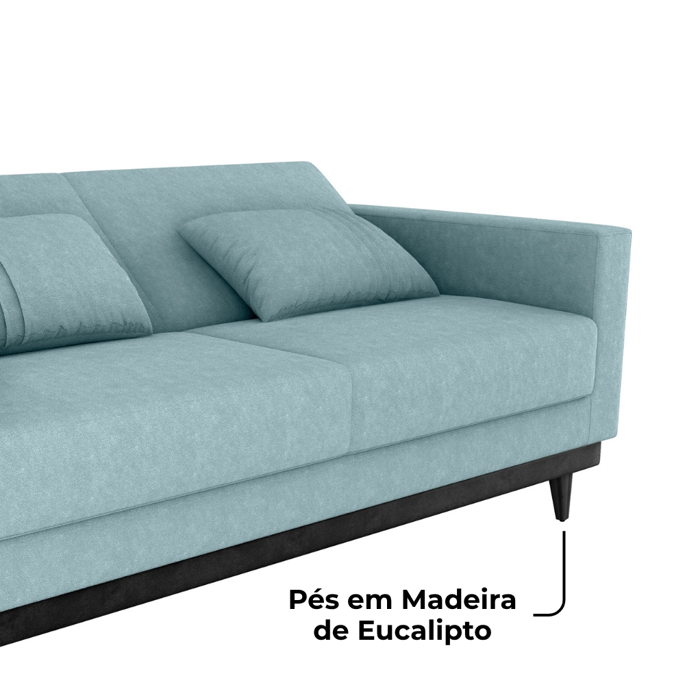 Sofa Cama 2 Lugares 203 cm Boucle Azul Corino Preto Milani Store