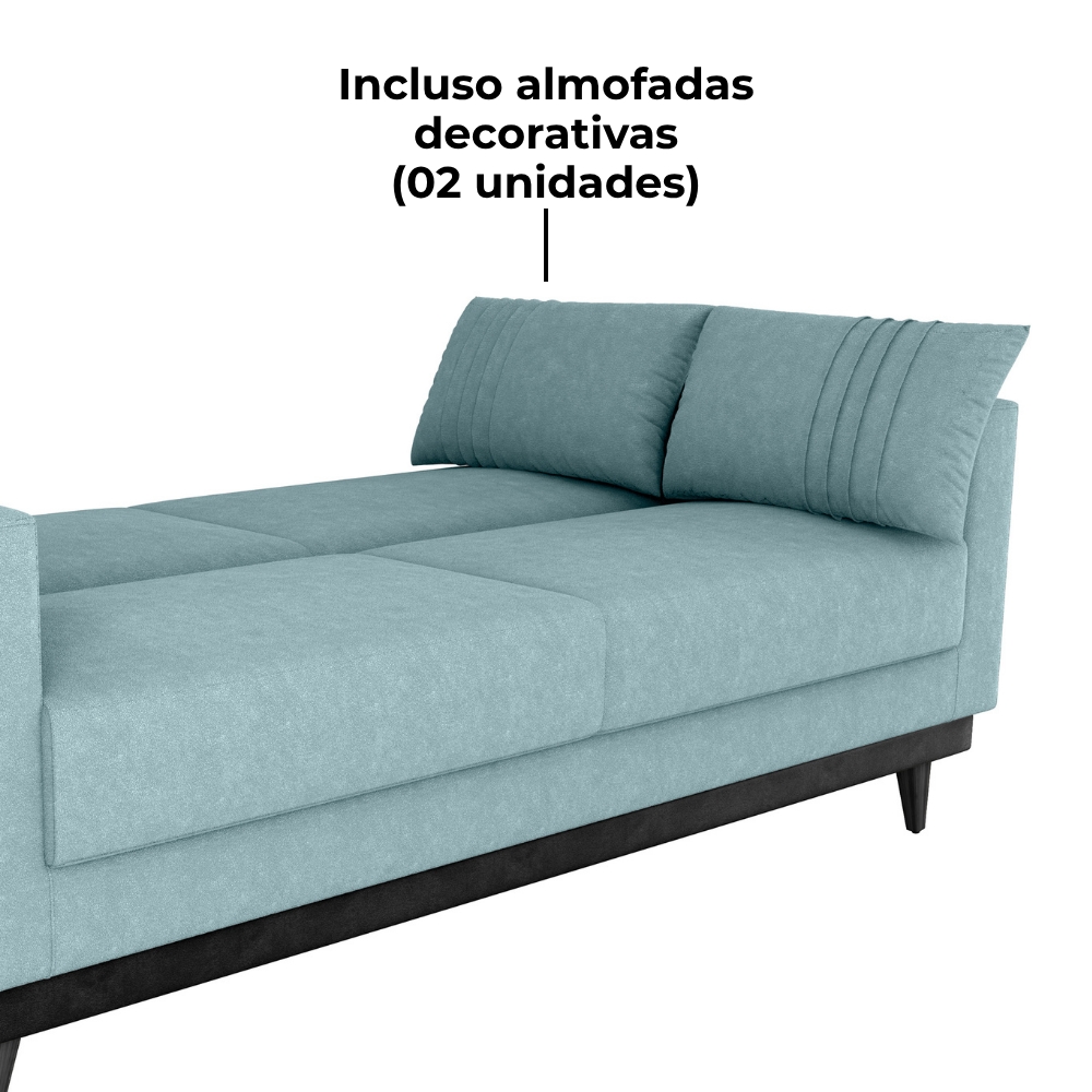 Sofa Cama 2 Lugares 203 cm Boucle Azul Corino Preto Milani Store