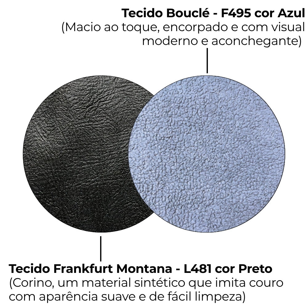 Sofa Cama 2 Lugares 203 cm Boucle Azul Corino Preto Milani Store