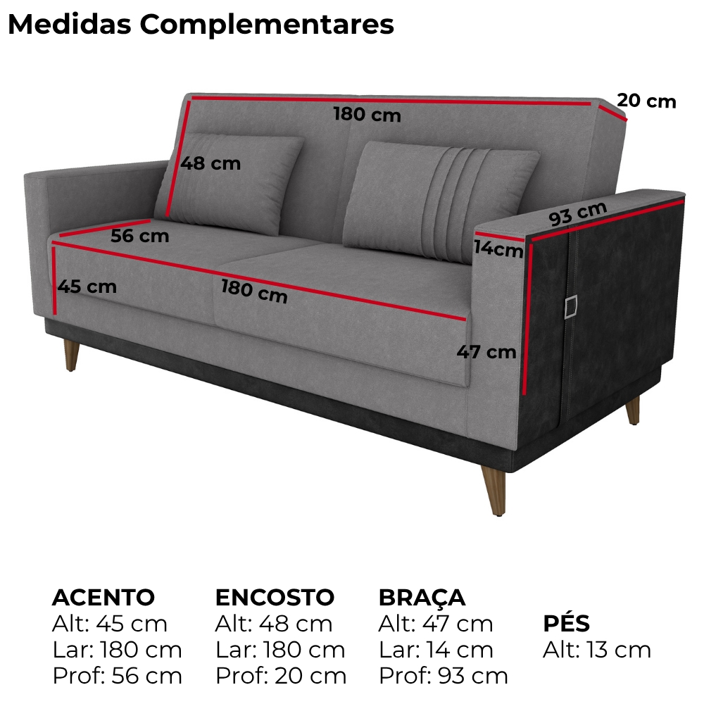 Sofa Cama 2 Lugares 203 cm Boucle Cinza Corino Preto Milani Store