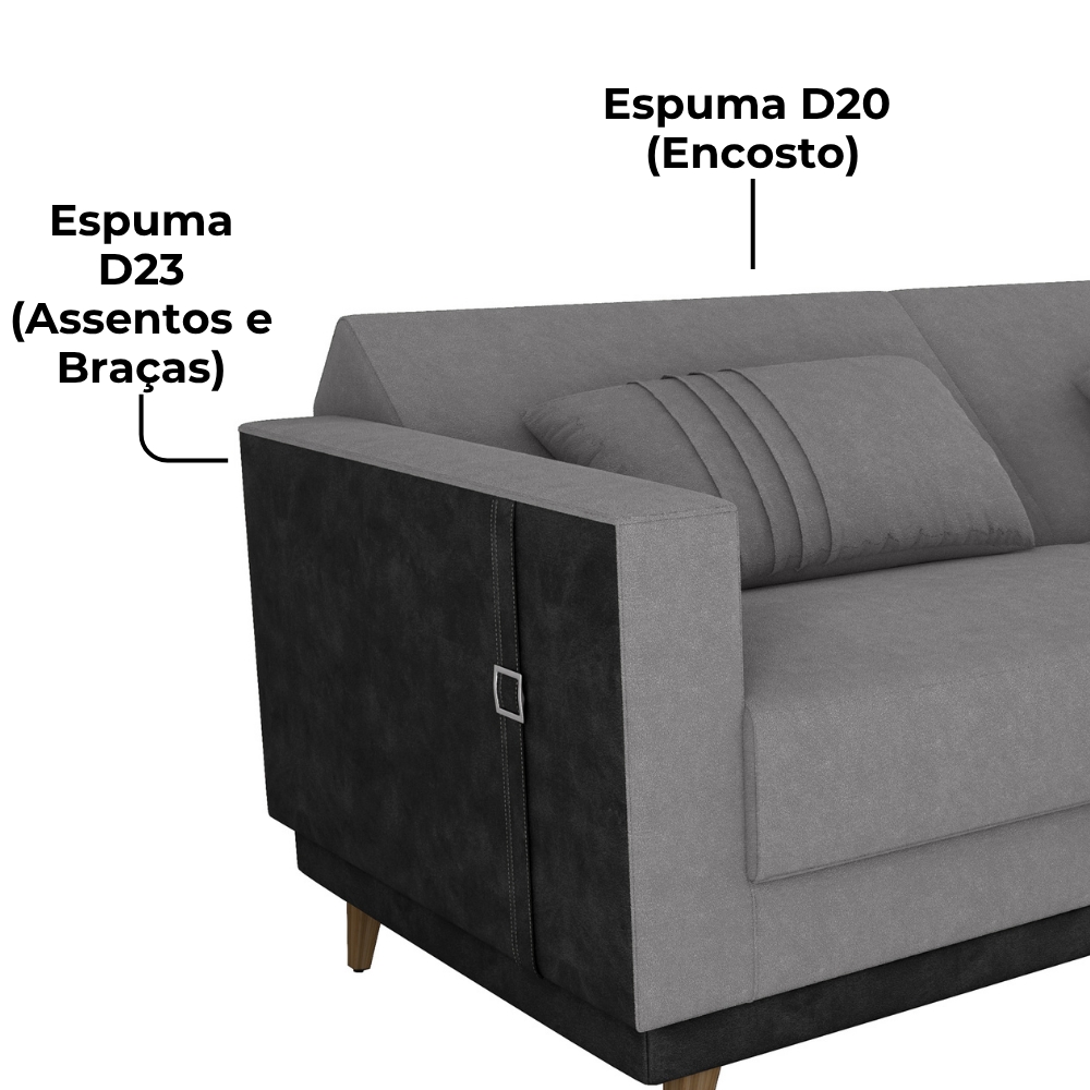 Sofa Cama 2 Lugares 203 cm Boucle Cinza Corino Preto Milani Store