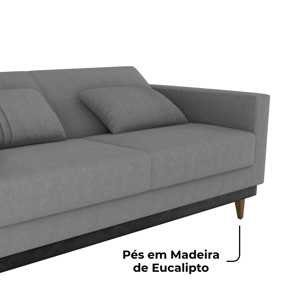 Sofa Cama 2 Lugares 203 cm Boucle Cinza Corino Preto Milani Store