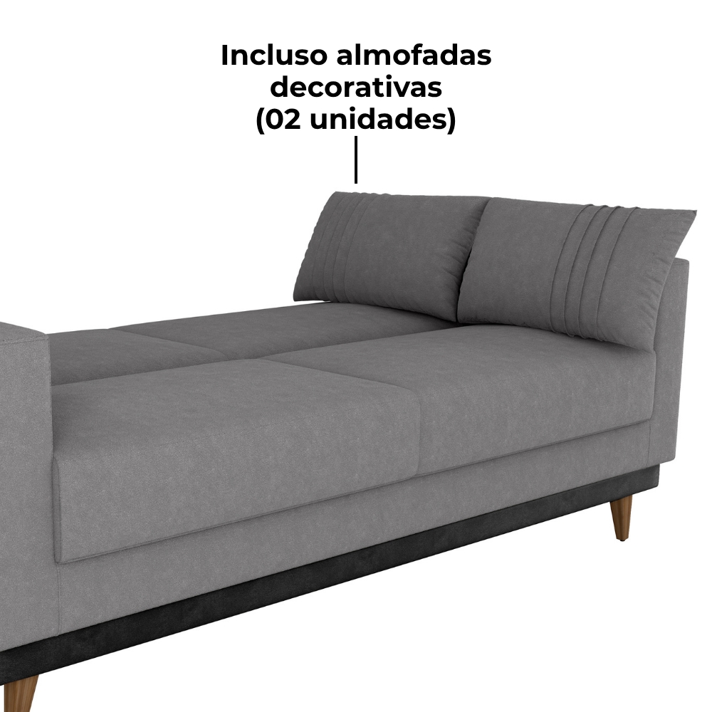 Sofa Cama 2 Lugares 203 cm Boucle Cinza Corino Preto Milani Store