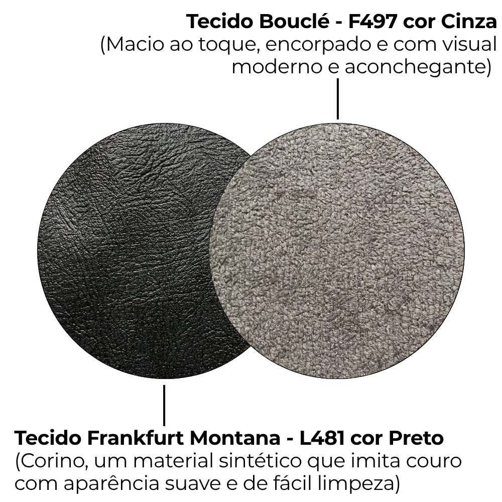 Sofa Cama 2 Lugares 203 cm Boucle Cinza Corino Preto Milani Store
