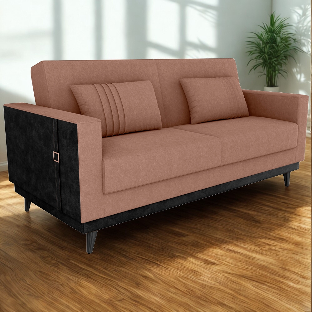 Sofa Cama 2 Lugares 203 cm Boucle Marrom Corino Preto Milani Store